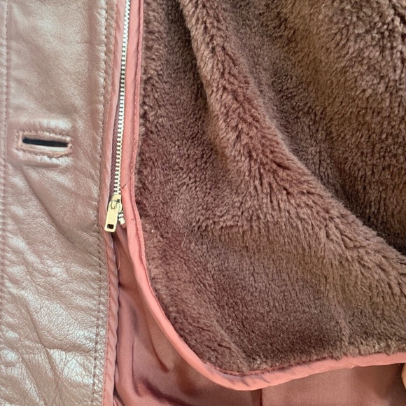 Vintage 90s Red Brown Leather Button Jacket Blazer Tie Waist Removable Lining L - Picture 5 of 16